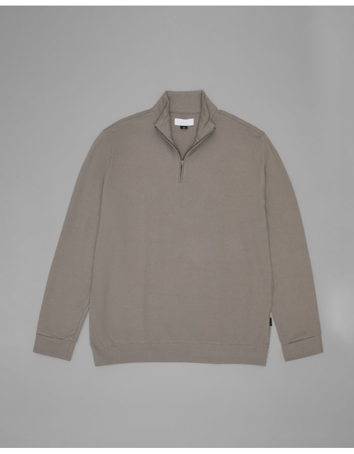 Blusa com linho e modal meio zíper-bege-g