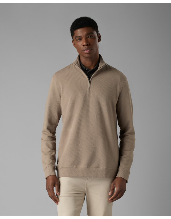 Blusa com linho e modal meio zíper-bege-g