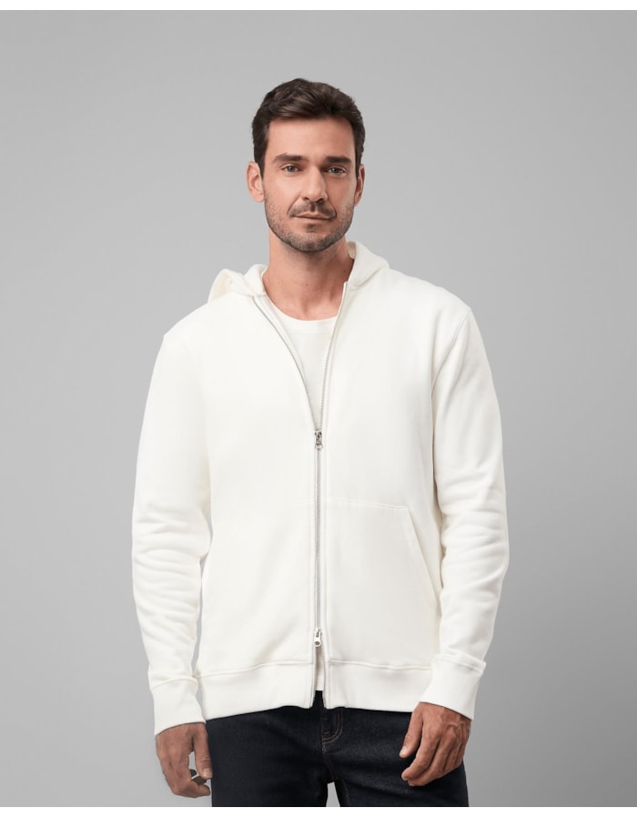 Blusa moletom felpado capuz com zíper-off white-p