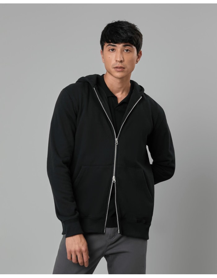 Blusa moletom felpado capuz com zíper-preto-pp