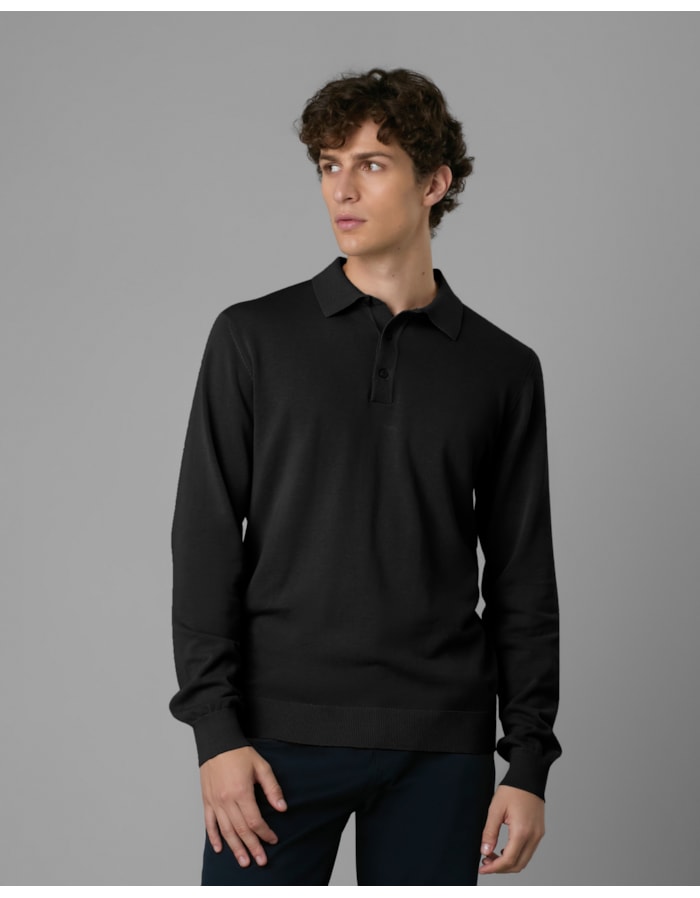 Blusa polo tricot manga longa slim-preto-g