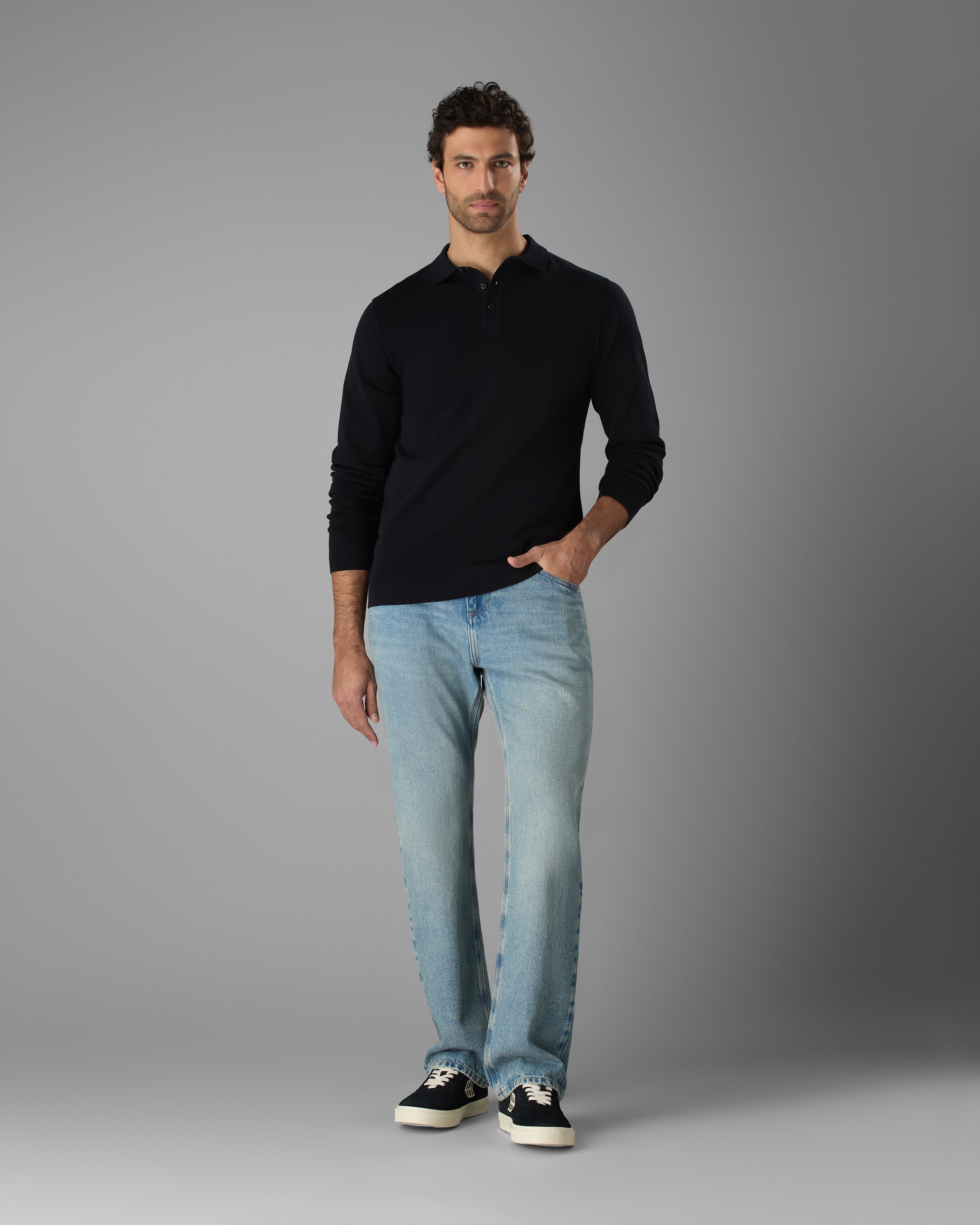 Blusa Polo Tricot Manga Longa Slim