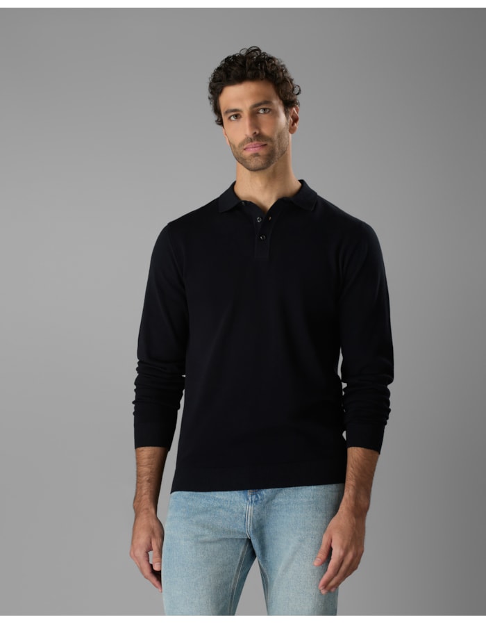 Blusa polo tricot manga longa slim-preto-g