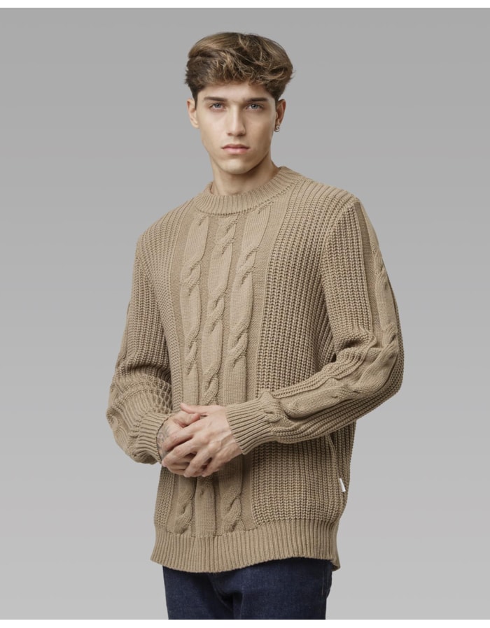 Blusa tricot trançado-bege-gg