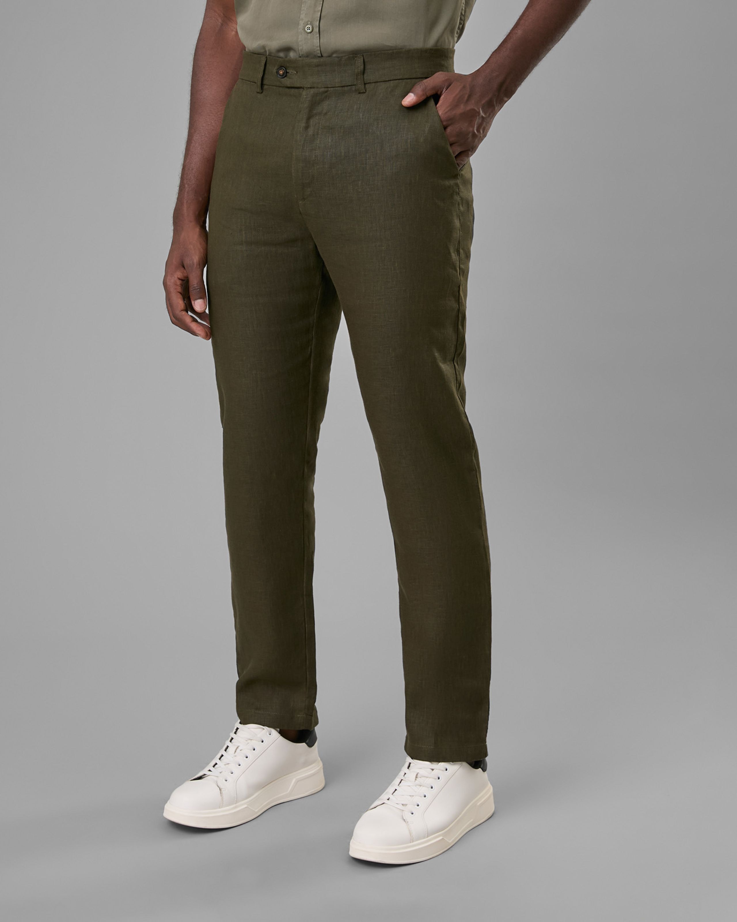 Calça Chino Linho Verde Oliva