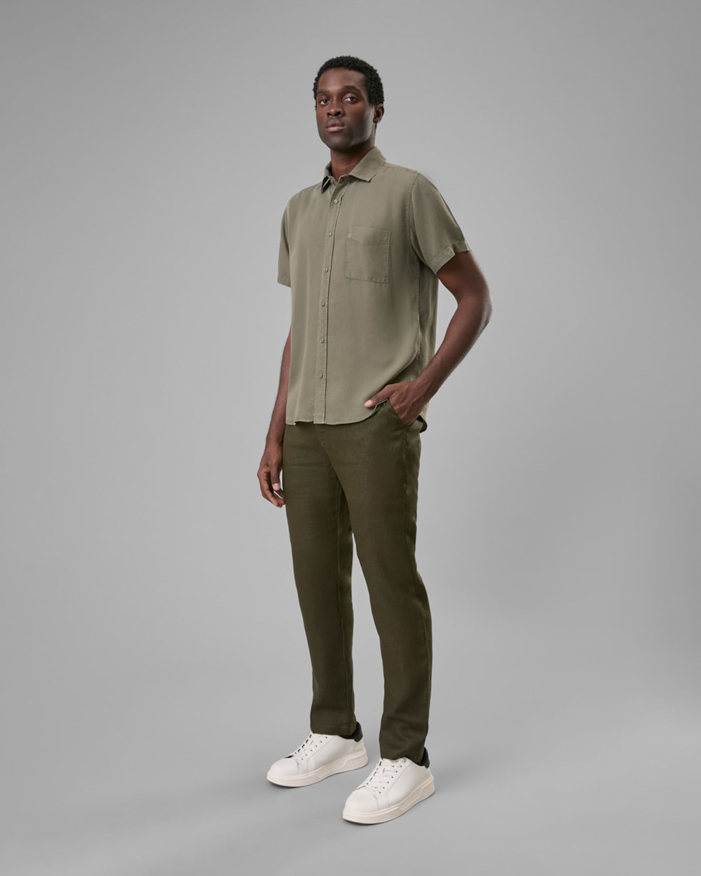 Calça Chino Linho Verde Oliva