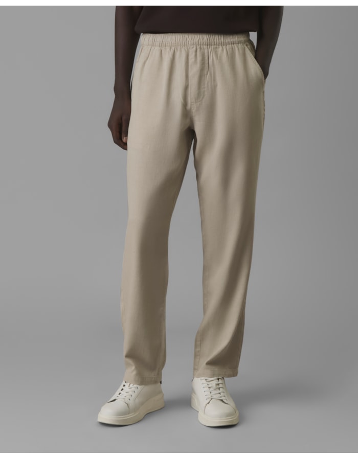 Calça linho cós elástico-bege-g
