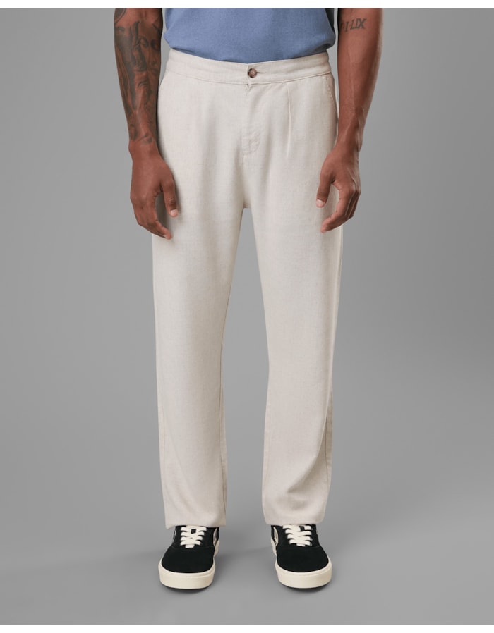 Calça pregas modal e linho meio elástico-bege-46