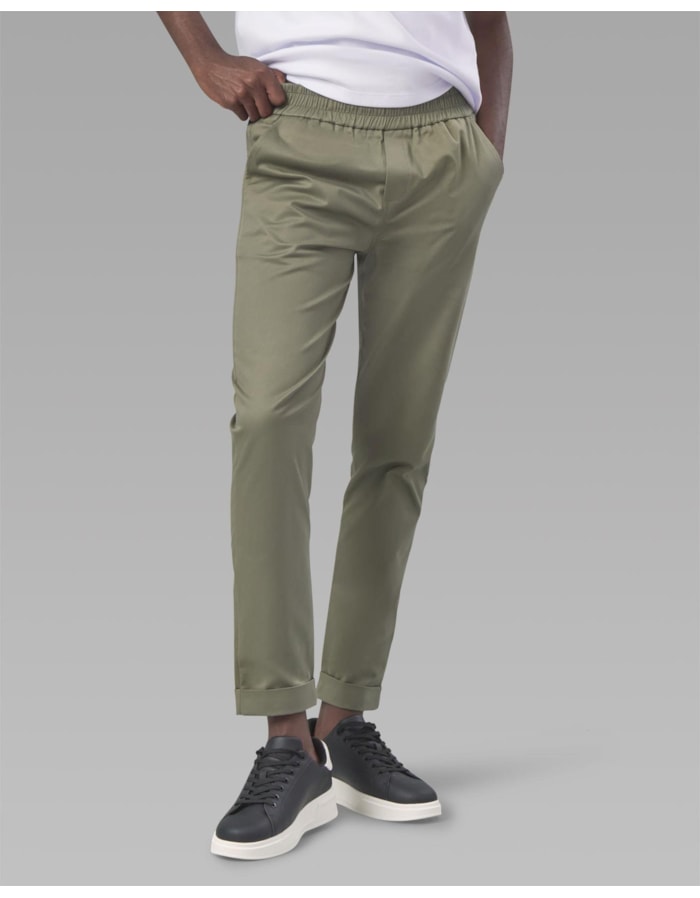 Calça sarja cós elástico-verde-36