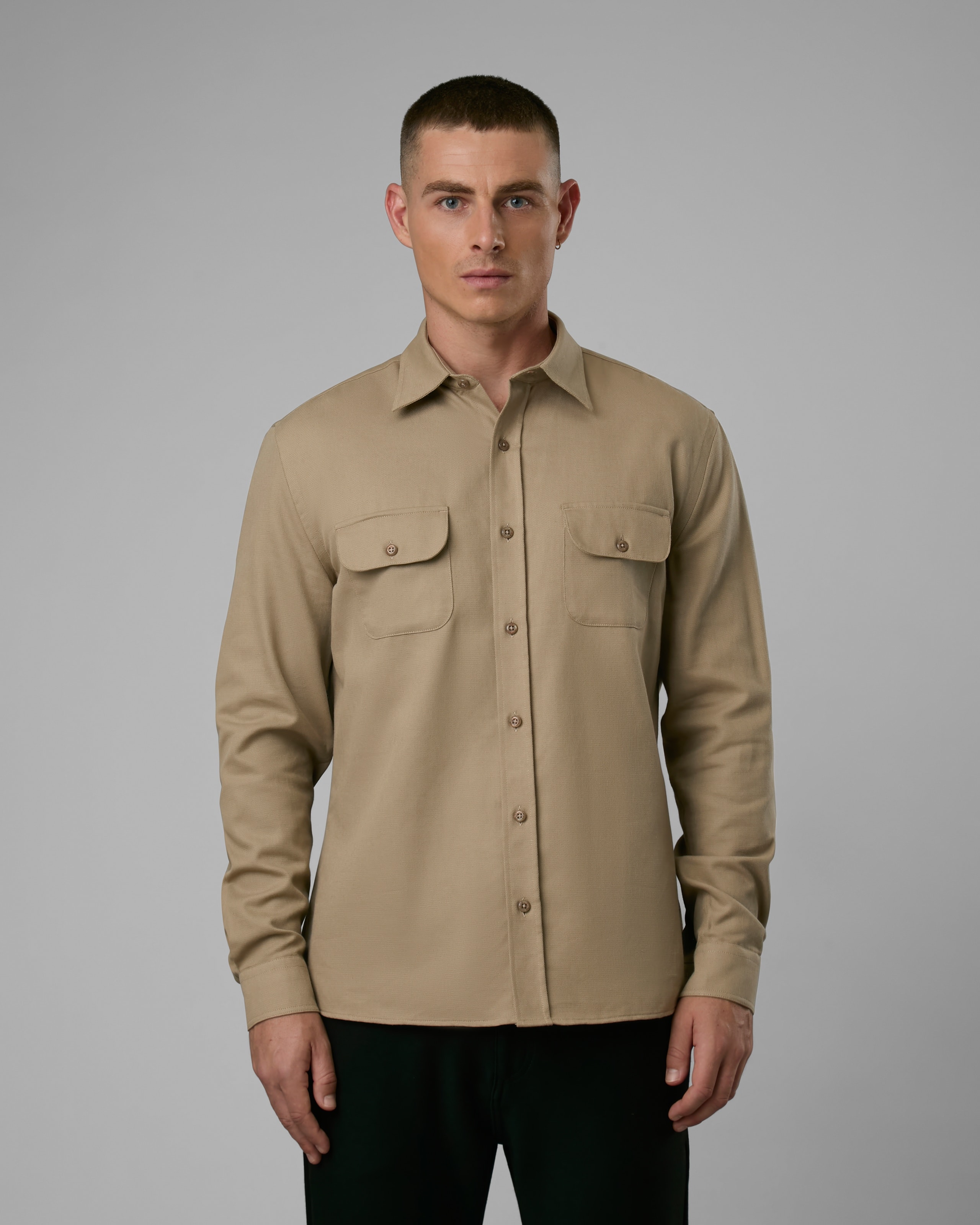 Camisa 2 Bolsos Alg/ Linho Ml Khaki