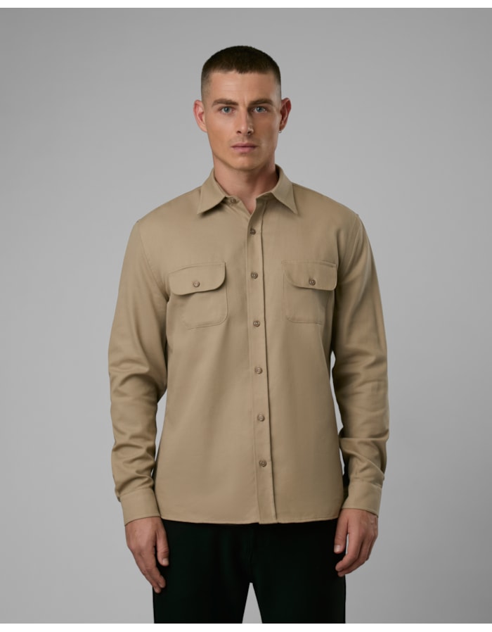 Camisa algodão e linho com 2 bolsos-bege-p