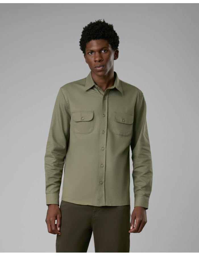 Camisa algodão e linho com 2 bolsos-verde-g