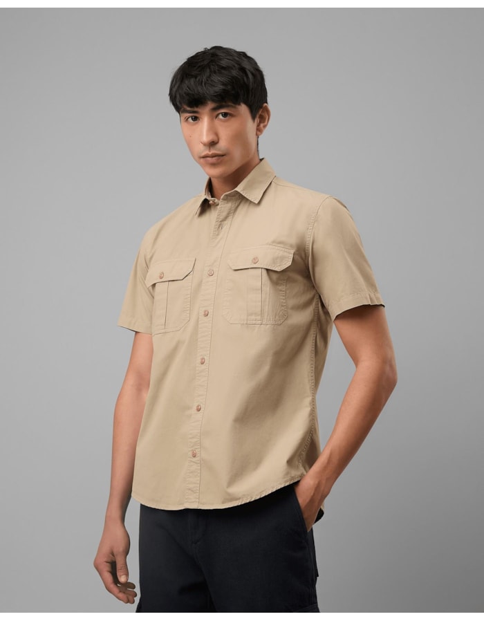 Camisa algodão empapelado-cáqui-g
