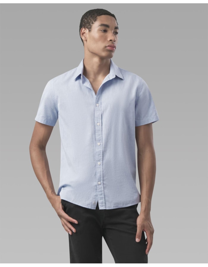 Camisa chambray manga curta-azul-pp