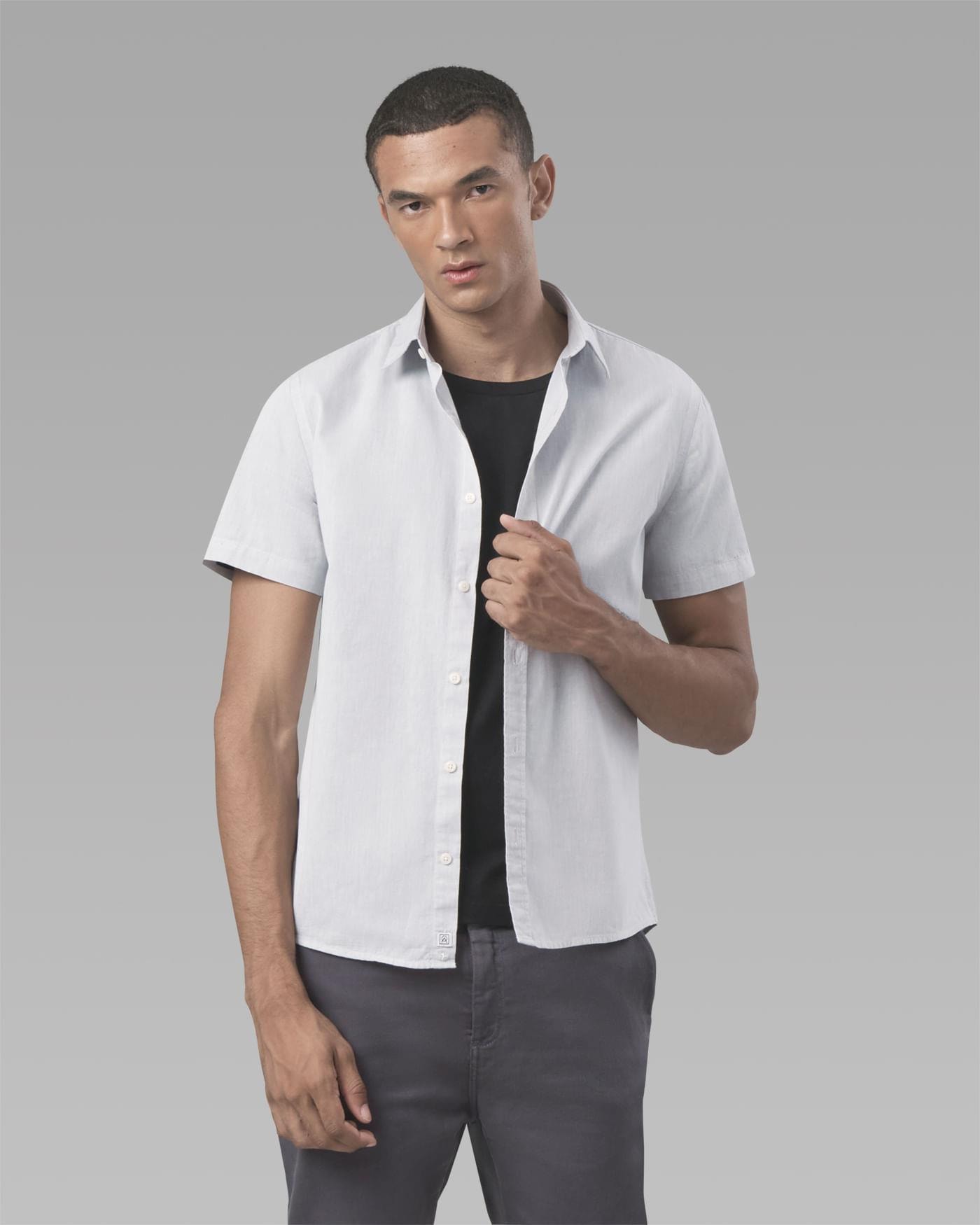 Camisa Chambray Manga Curta