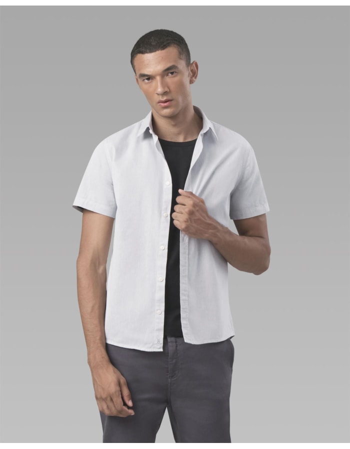 Camisa chambray manga curta-cinza-m