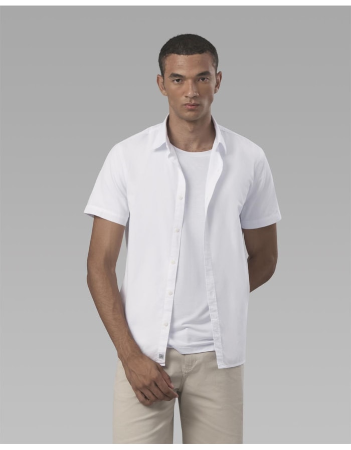 Camisa chambray manga curta-branco-p