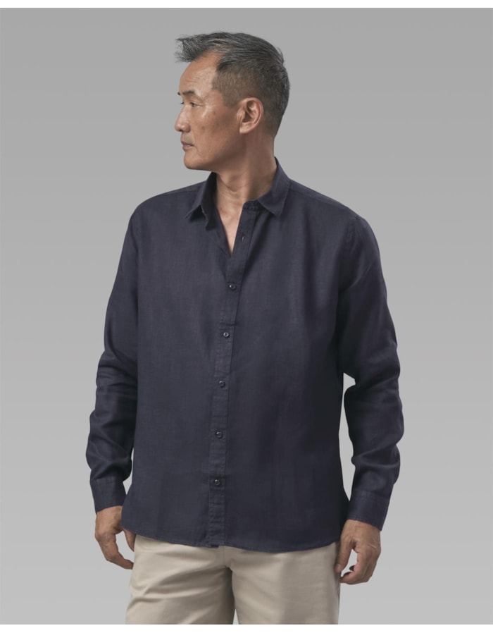 Camisa linho-azul marinho-m