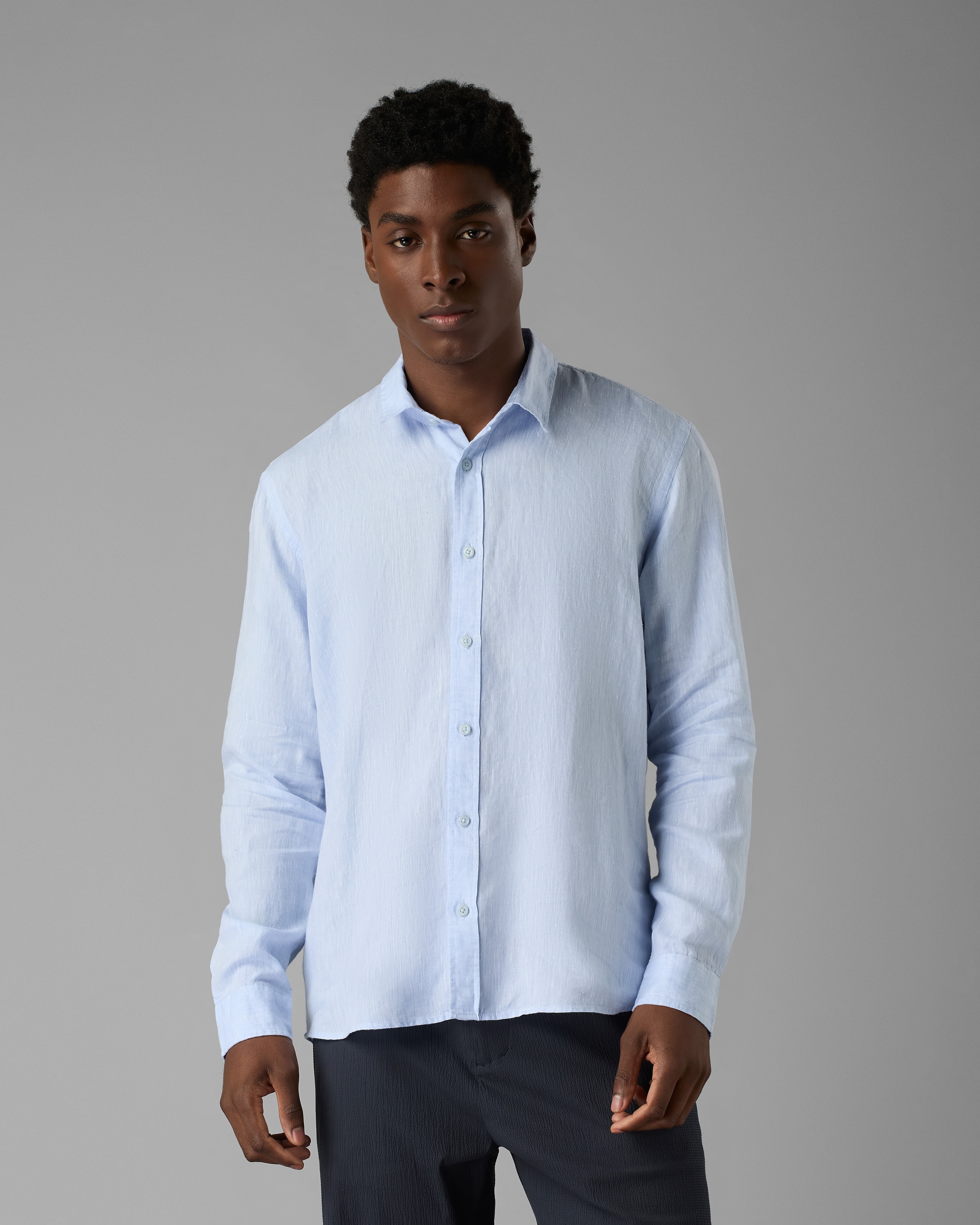 Camisa Linho Azul Claro Mescla
