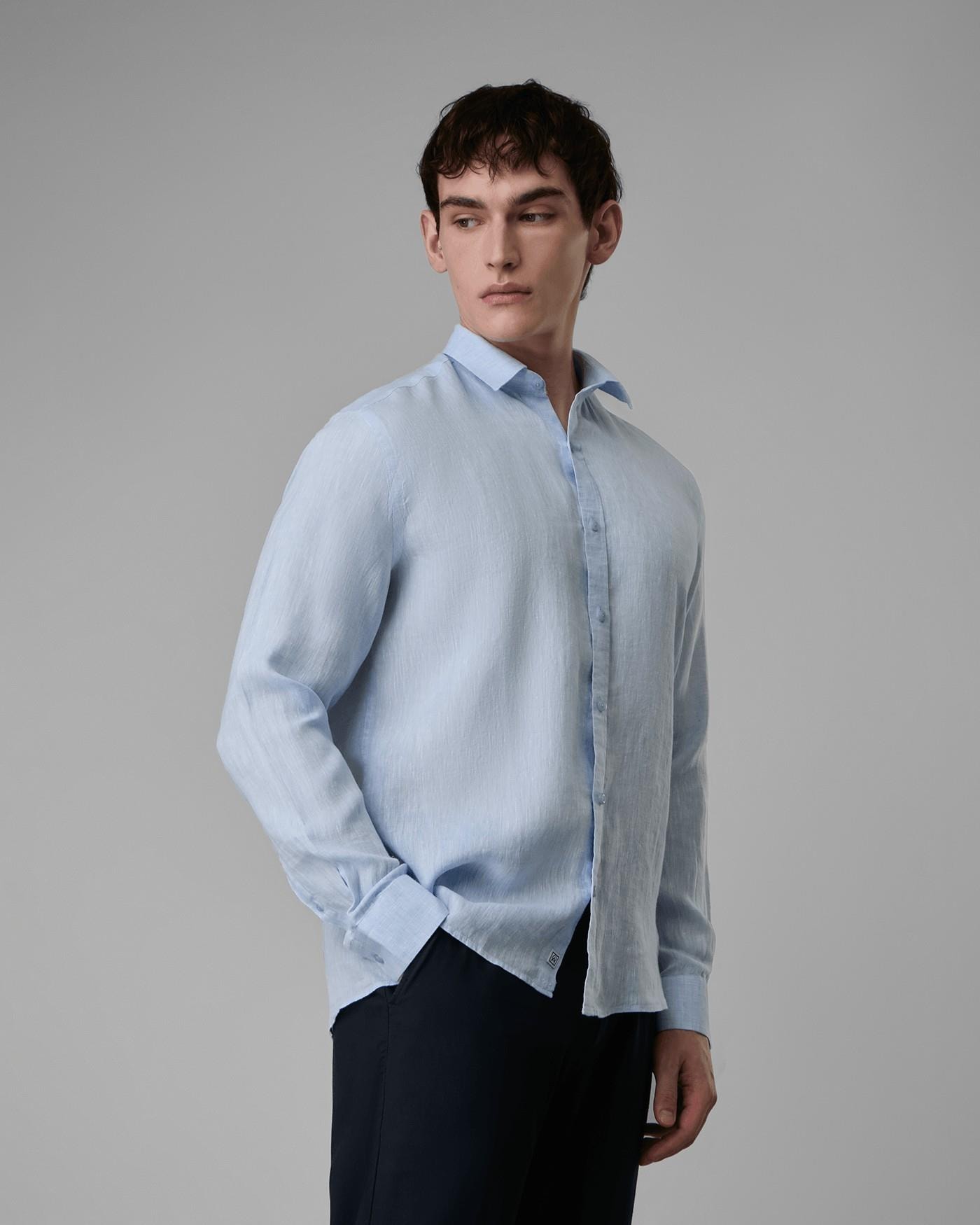 Camisa Linho Azul Claro Mescla