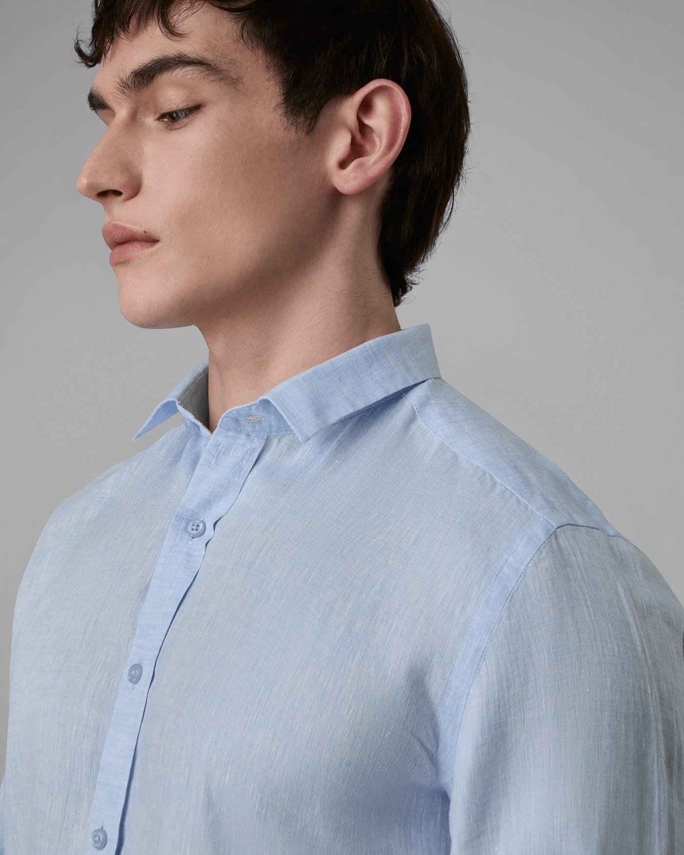 Camisa Linho Azul Claro Mescla