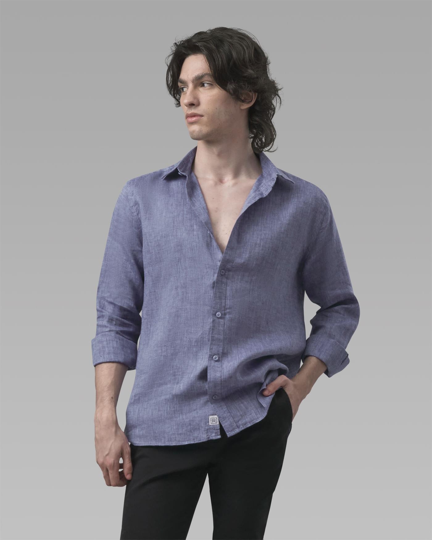 Camisa Linho Azul Mescla