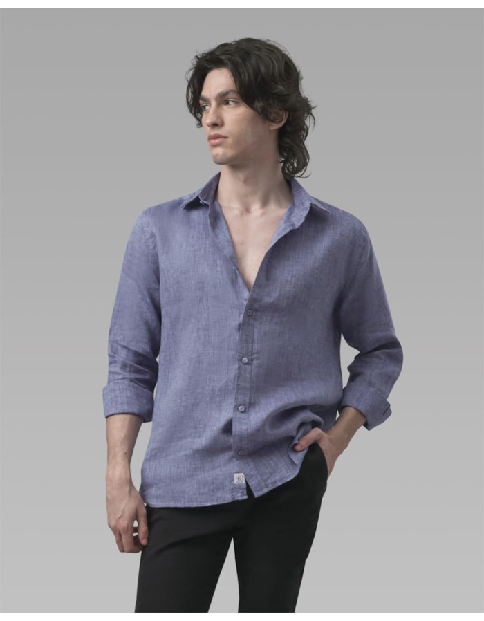 Camisa linho azul mescla-azul mescla-pp