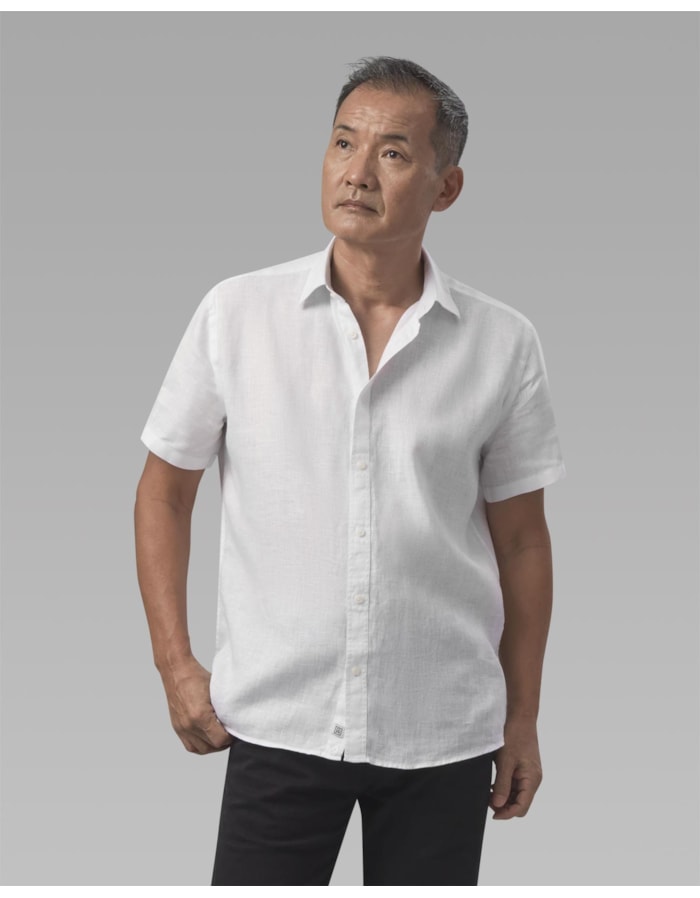 Camisa linho manga curta-off white-g