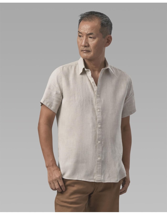 Camisa linho manga curta-bege-p