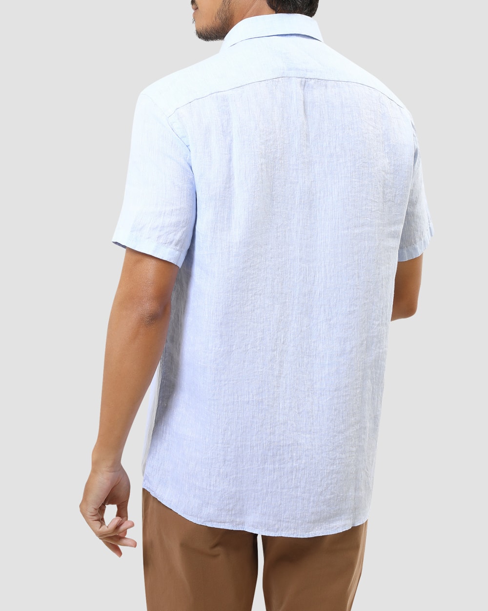 Camisa Linho Manga Curta Azul Claro Mescla