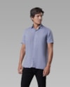 Camisa linho manga curta azul mescla-azul mescla-pp