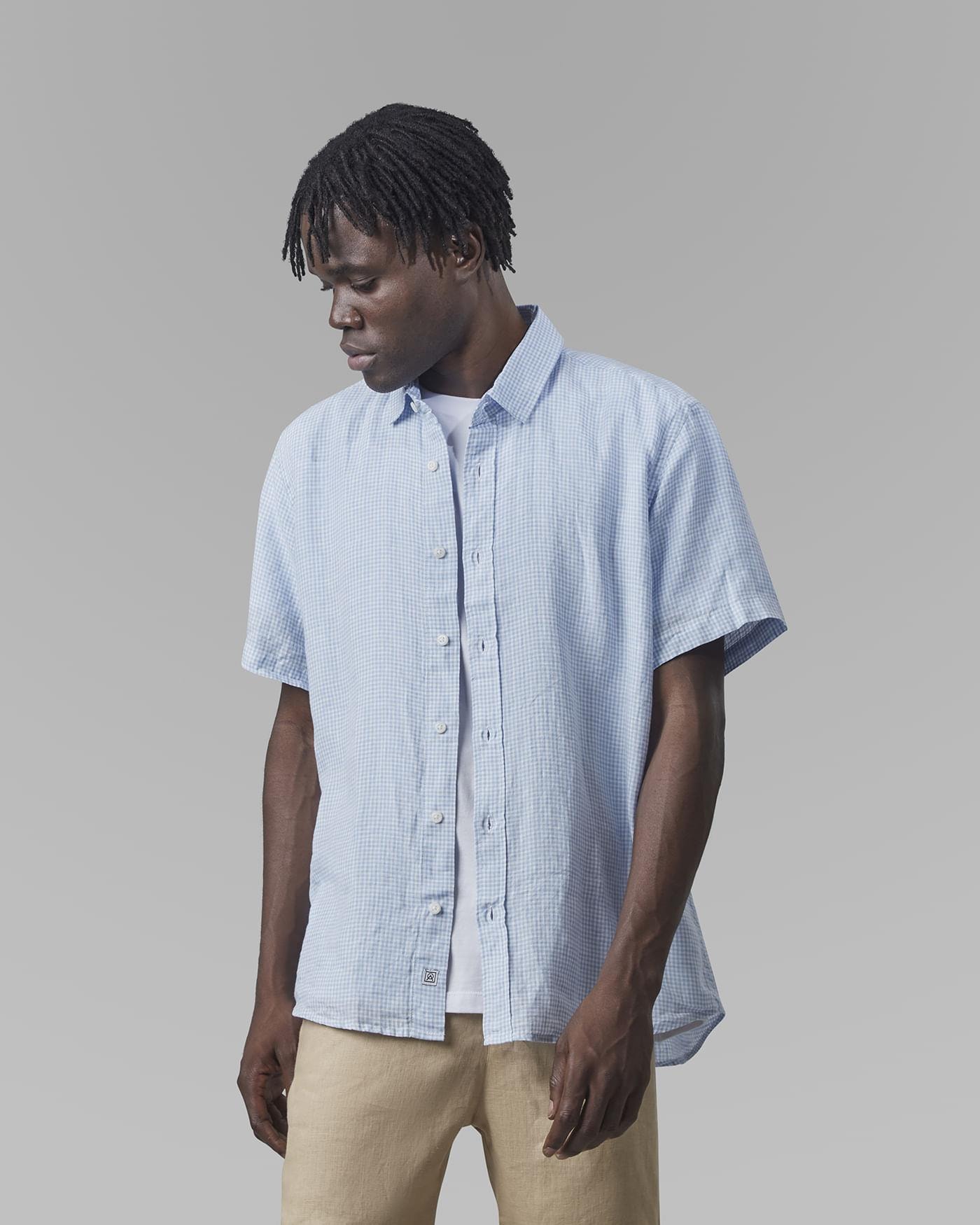 Camisa Linho Manga Curta Xadrez