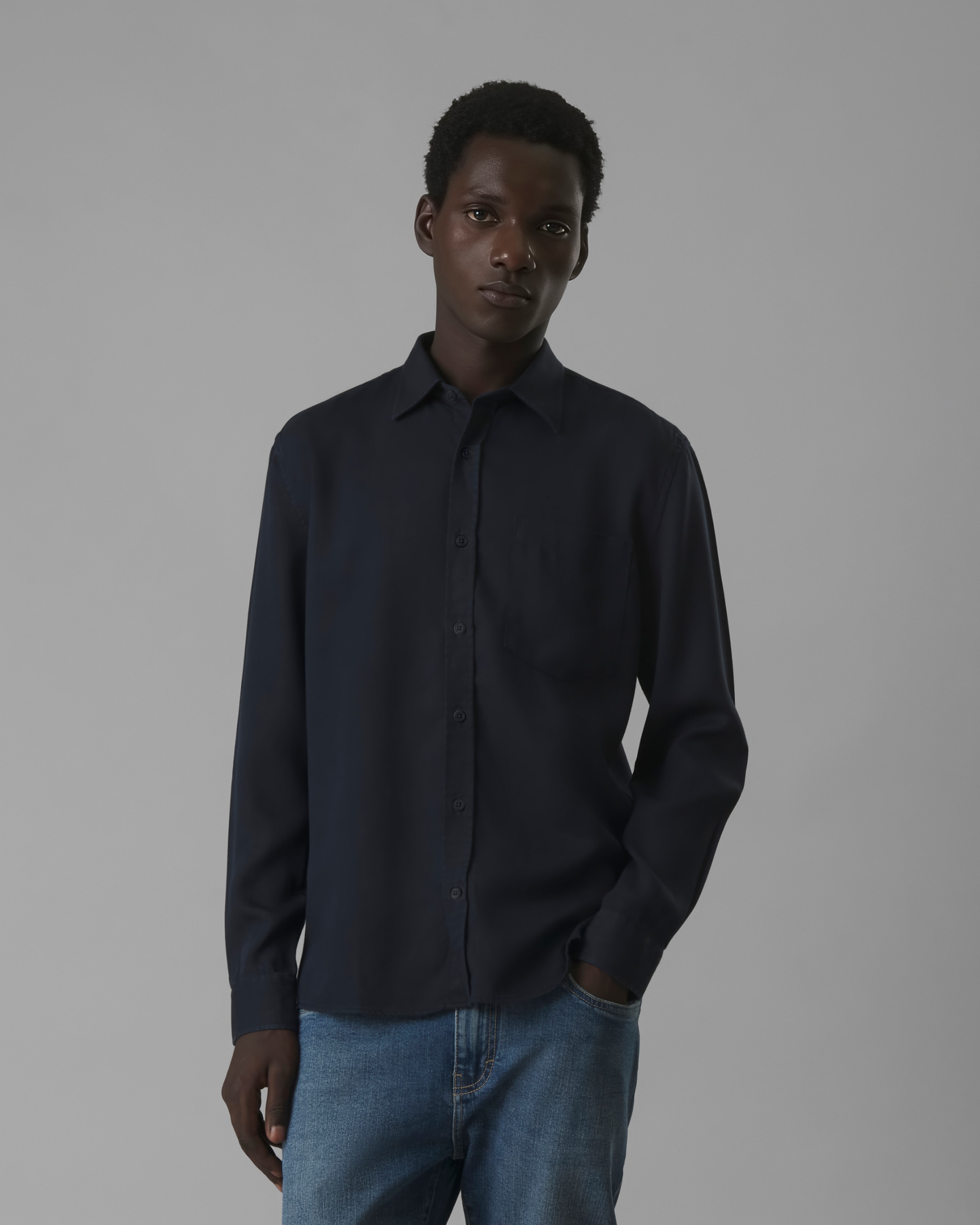 Camisa Liocel Bolso Ml Azul Marinho