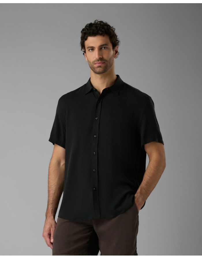 Camisa liocel e viscose textura manga curta-preto-g