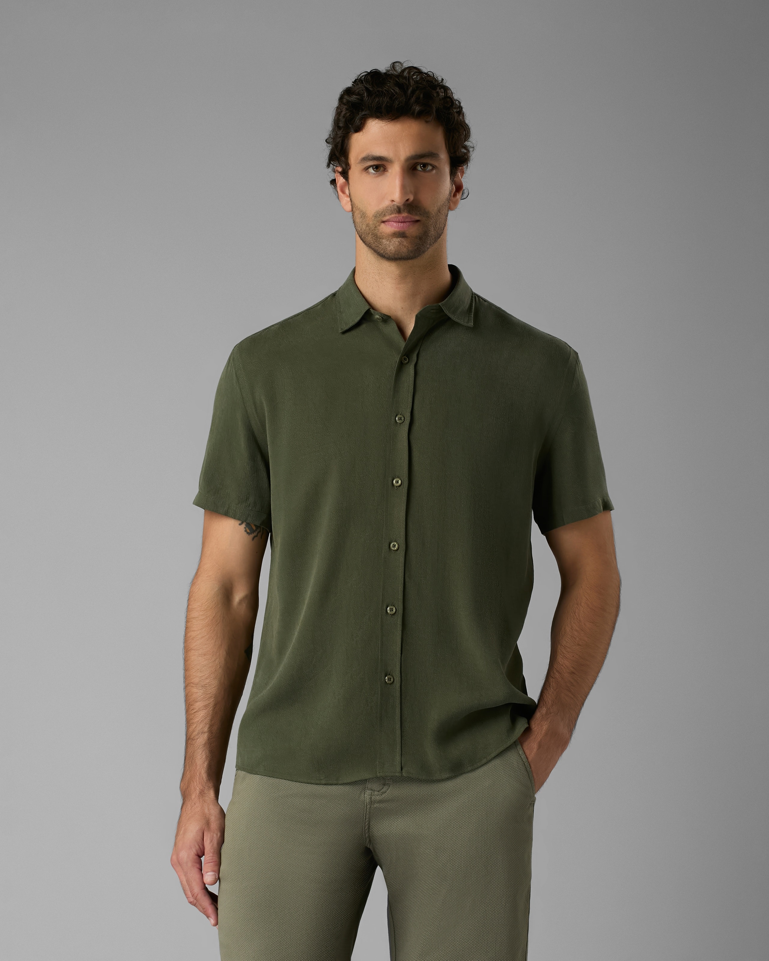 Camisa Liocel e Viscose Textura Manga Curta