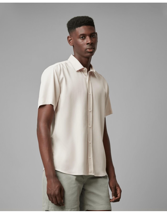 Camisa liocel manga curta-bege-pp