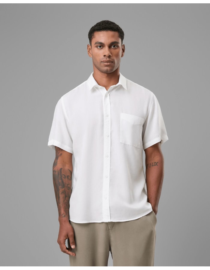 Camisa liocel manga curta com bolso-off white-p