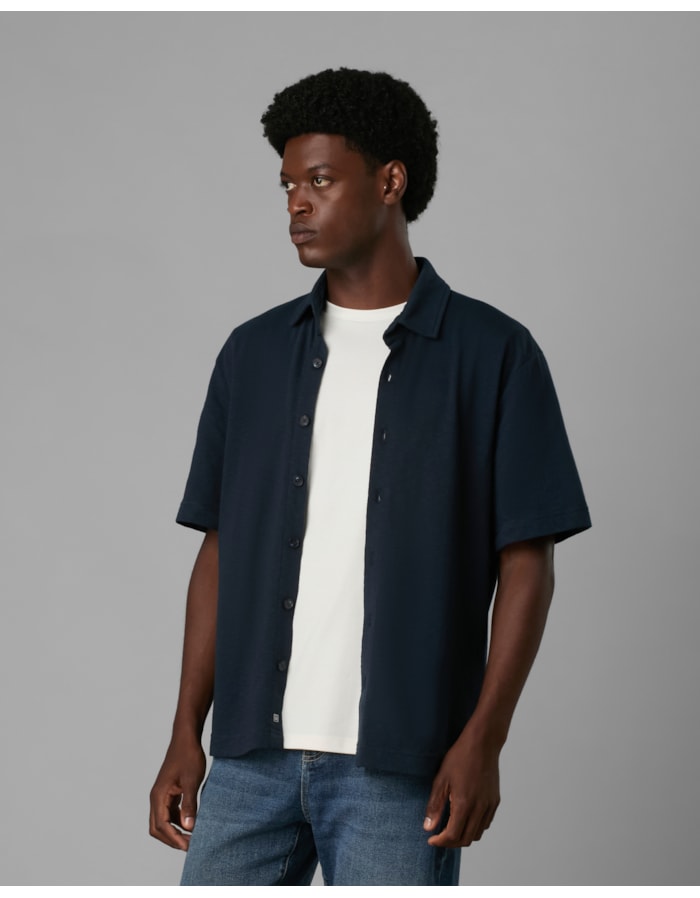 Camisa malha crepe flame marinho-azul-g
