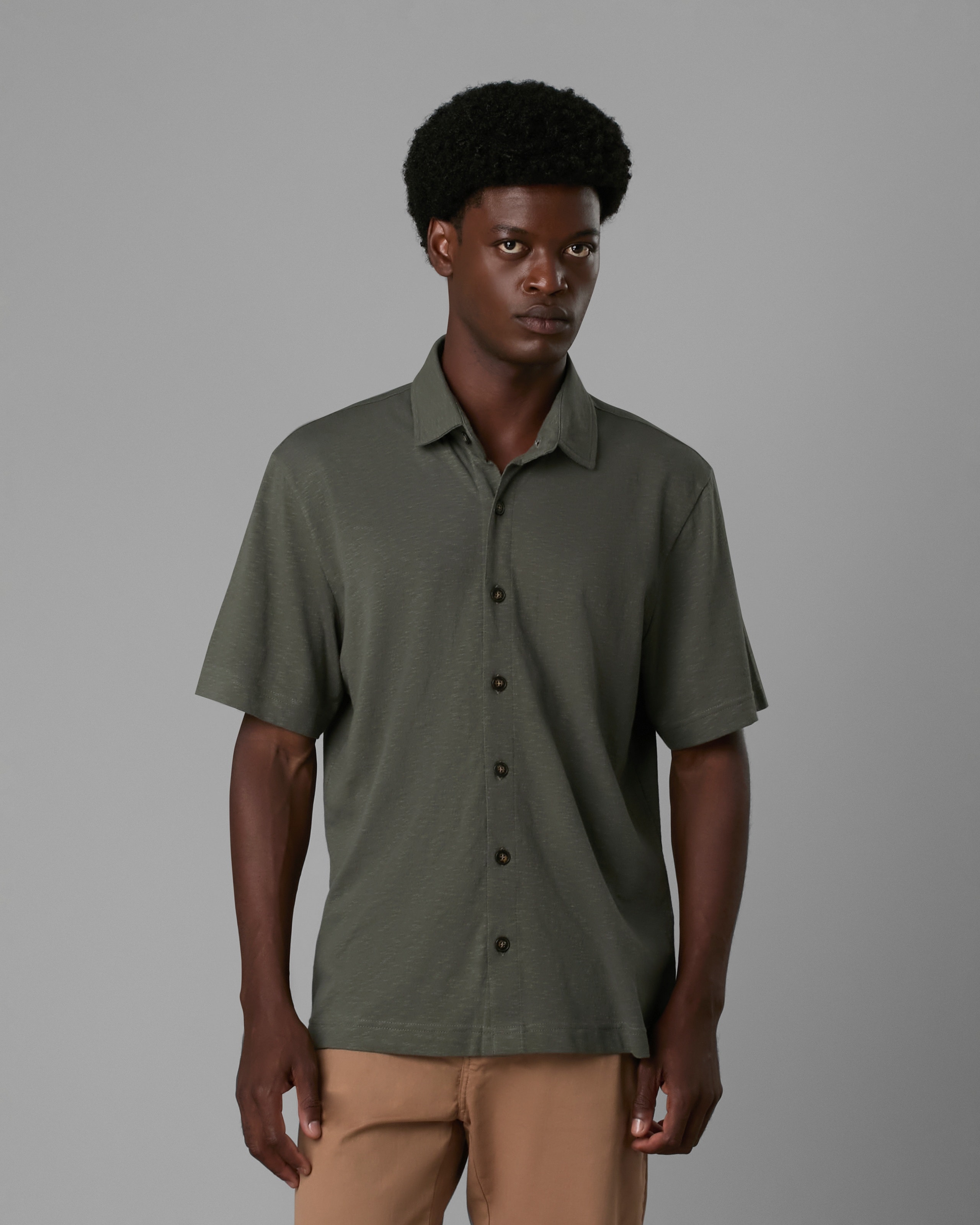 Camisa Malha Crepe Flame Verde Oliva