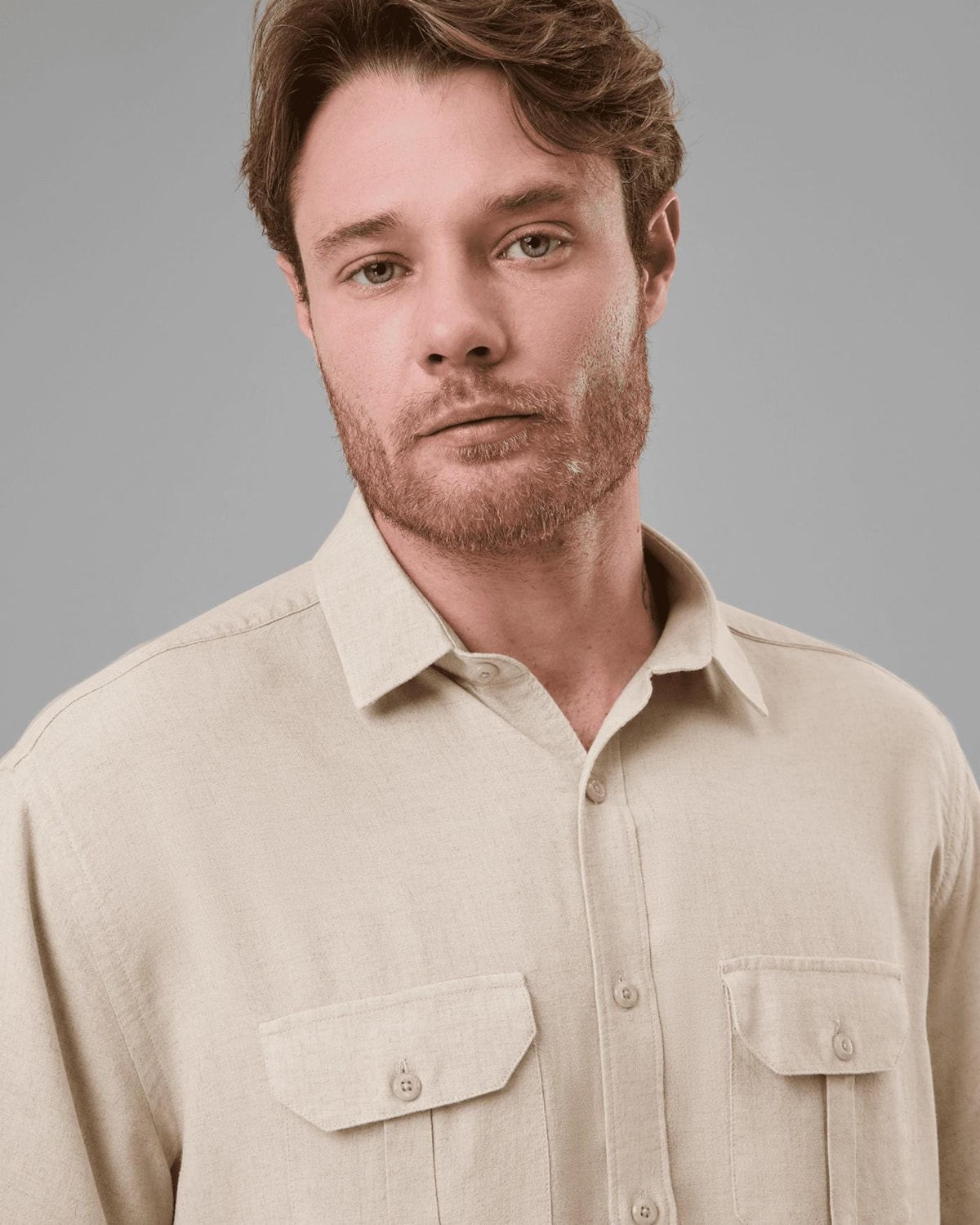 Camisa Modal e Linho com 2 Bolsos