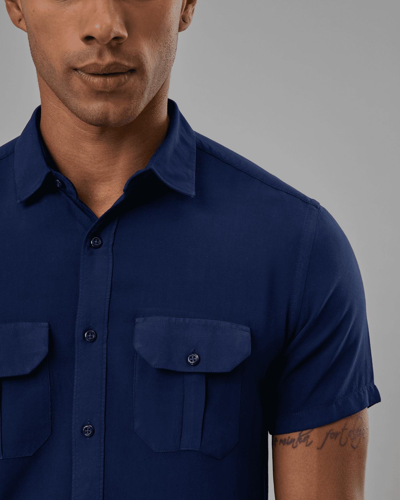 Camisa Modal e Linho Com 2 Bolsos