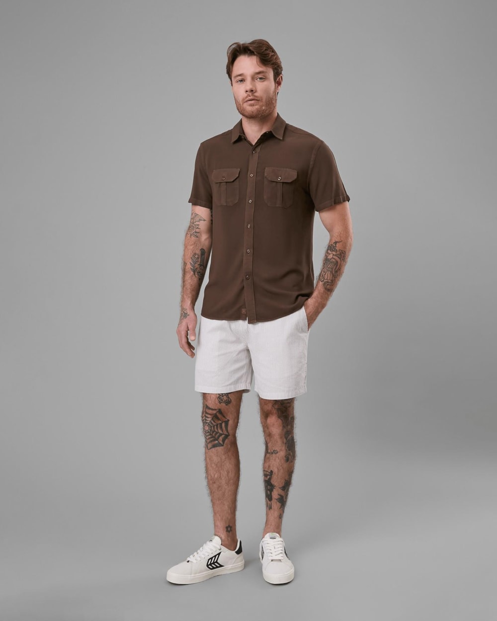 Camisa Modal e Linho com 2 Bolsos