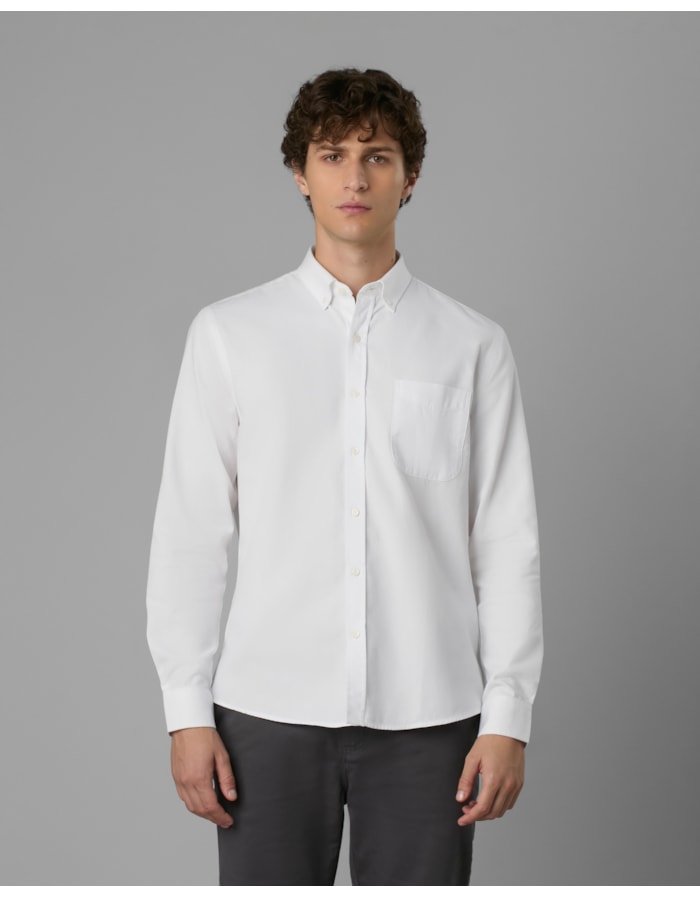 Camisa oxford button down alg org branco-branco-g
