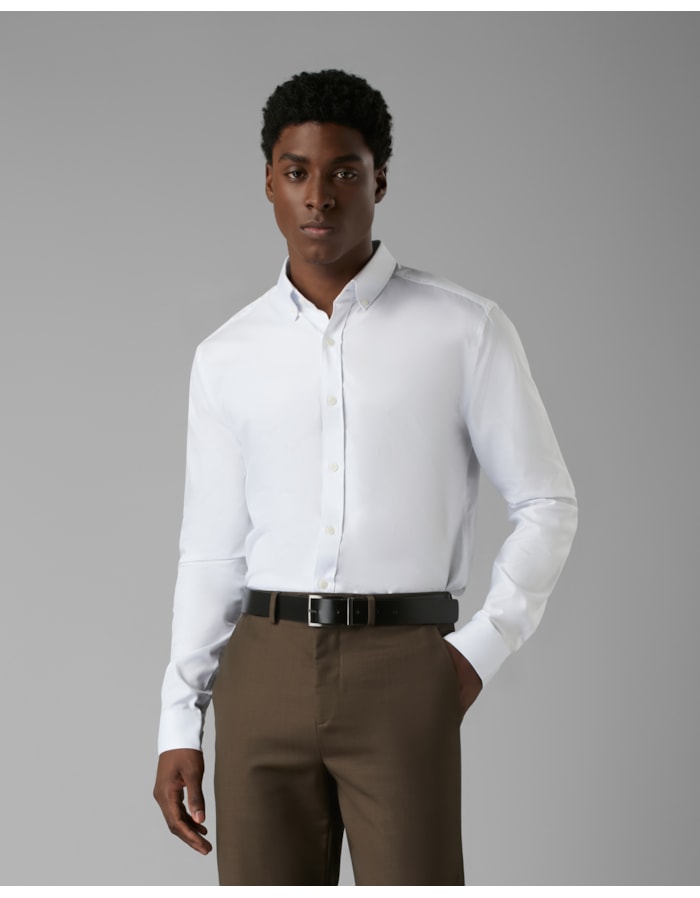 Camisa social oxford giza-branco-g