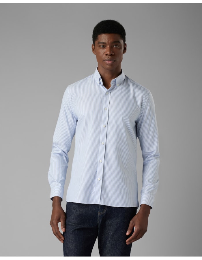 Camisa social oxford giza-azul-g