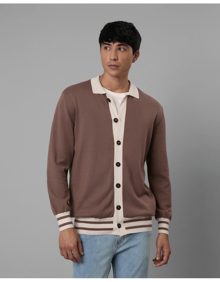 Camisa tricot manga longa-marrom-m
