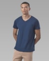 Camiseta algodão orgânico gola v-azul-curto-p