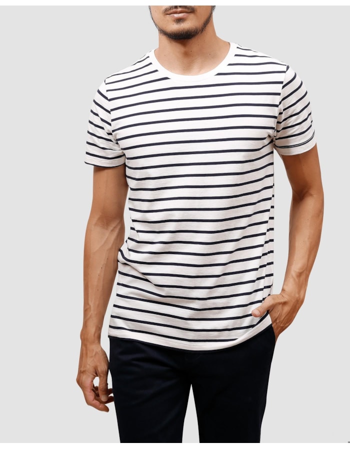 Camiseta algodão orgânico listrada-azul-curto-ggg