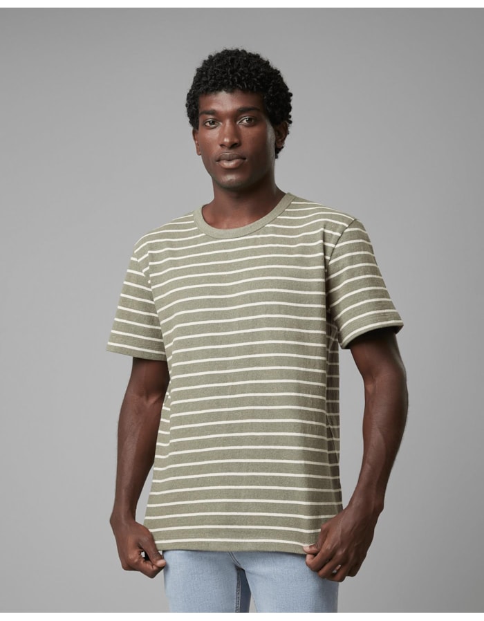 Camiseta algodão reciclado listrada-verde-p