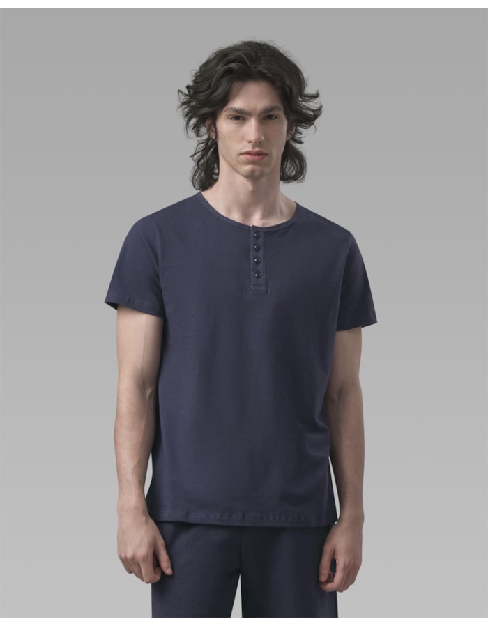 Camiseta henley algodão orgânico-azul-longo-gg